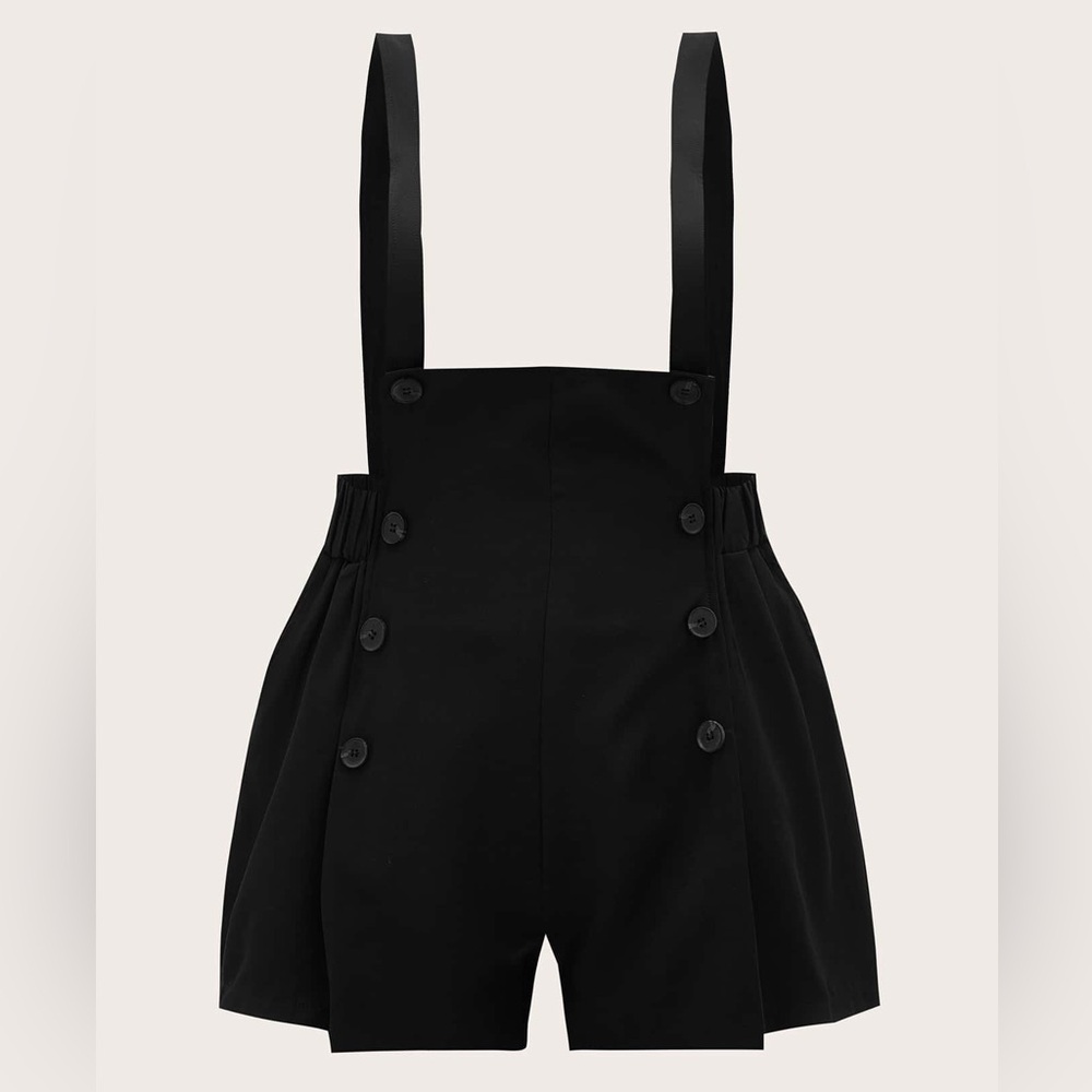SHEIN Plus Size Double Button Suspender Shorts Romper High Waisted Bib Overalls